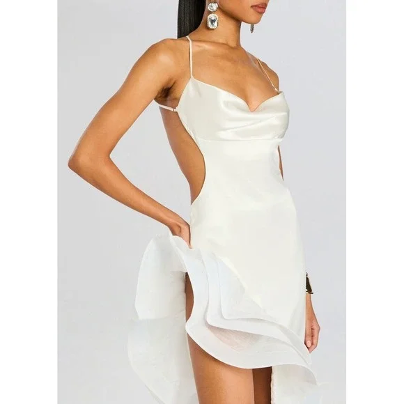 NWT Retrofête Kaitlin Dress White Ruffle Hem Gown Open Back Medium $798 - Picture 2 of 7